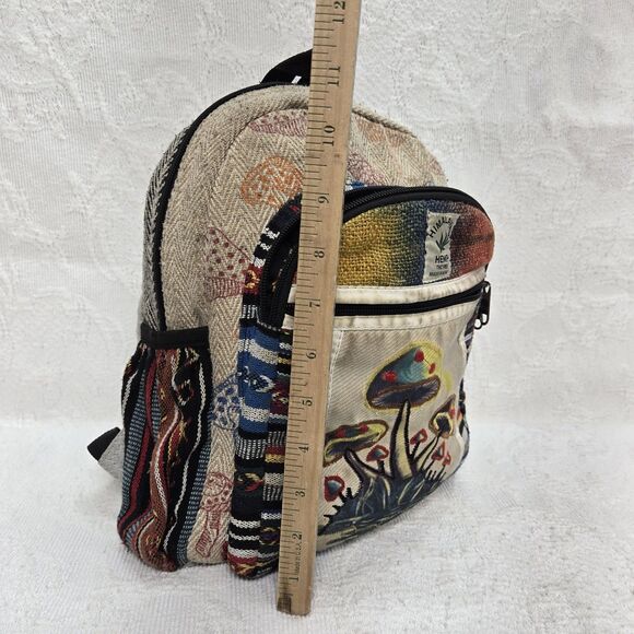 Himalayan Hemp Rainbow Mushroom Mini Backpack Canvas Embroidered Psychedelic - Picture 10 of 12